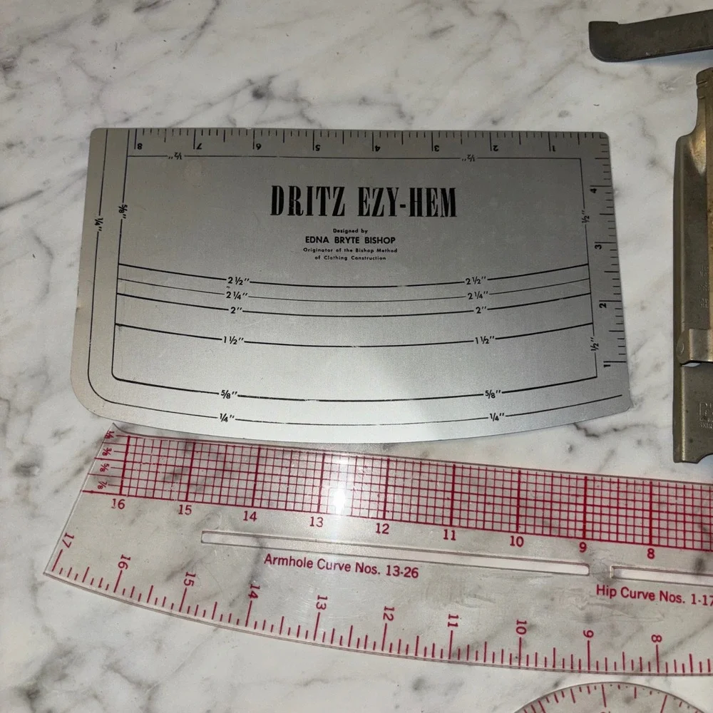 Vintage Sewing Tool Lot Dritz Ezy-Hem Pin-It Skirt Marker Fashion Ruler T-Square